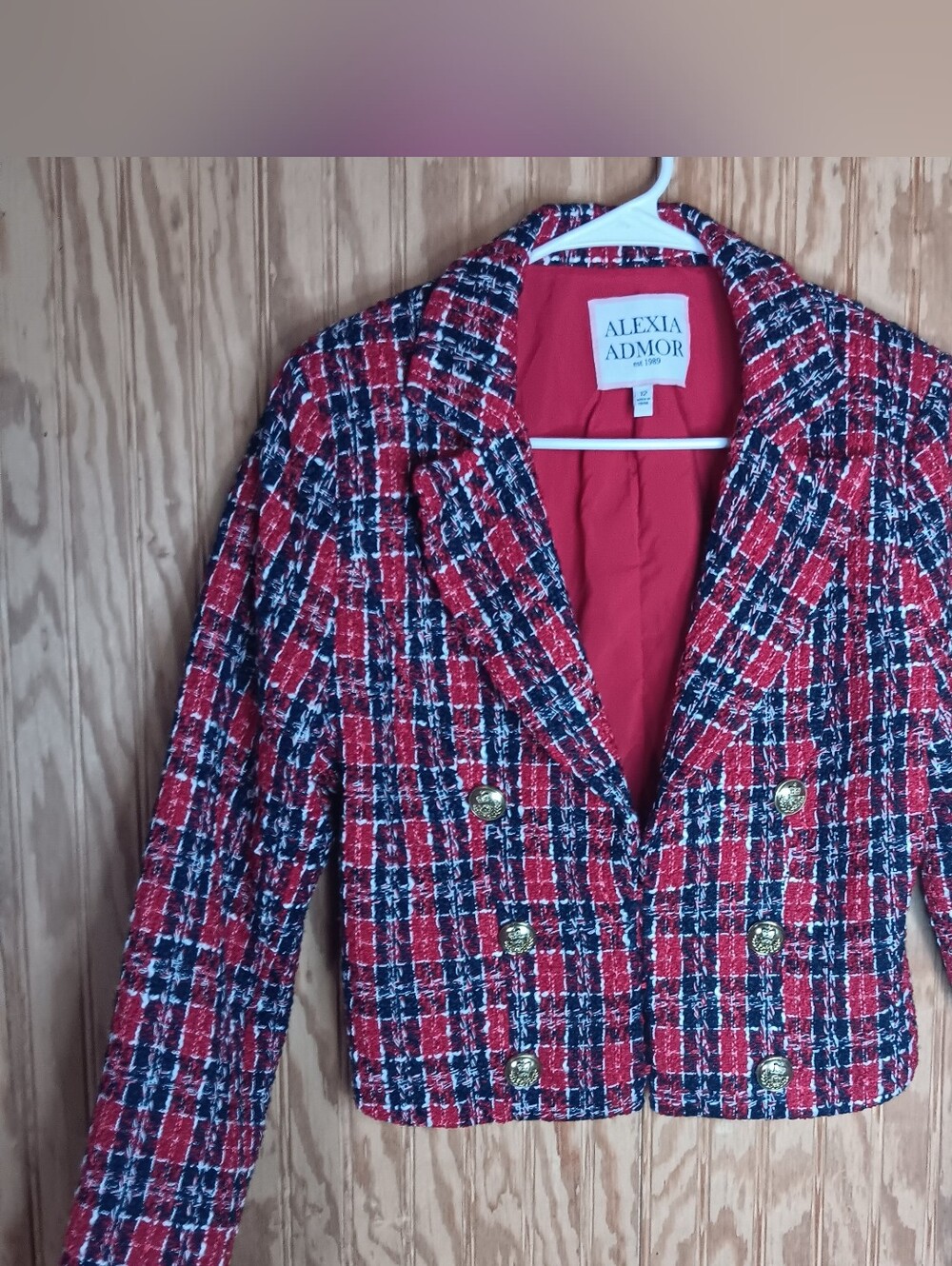Alexia Admor Red Plaid Tweed Blazer Jacket